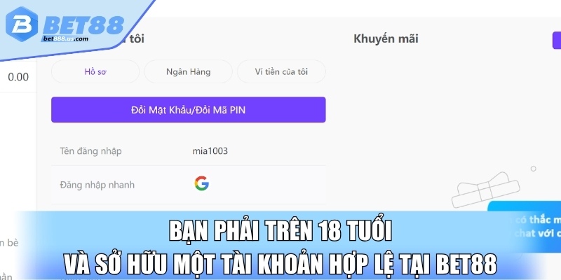 Bạn phải trên 18 tuổi và sở hữu một tài khoản hợp lệ tại Bet88